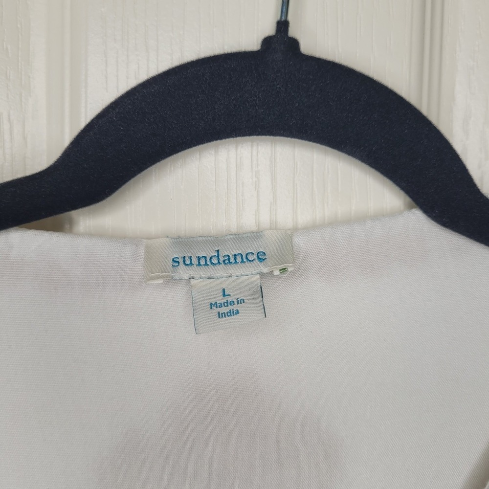 Sundance Palace Pathway Tunic Sz L White Gold Embroidered Lace-up Tasseled Boho - Picture 3 of 10